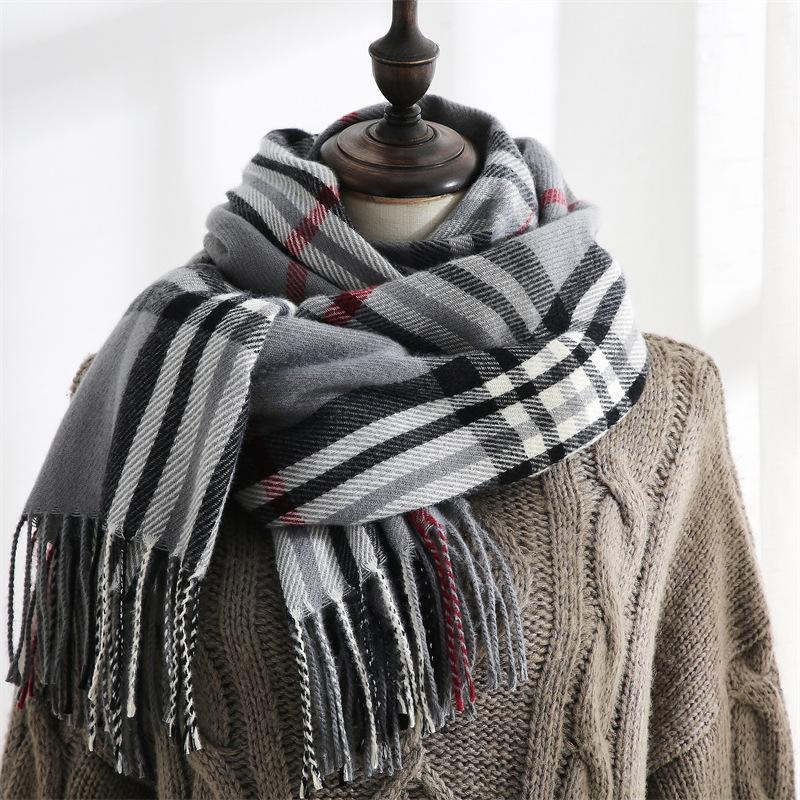 Checkered Fringed Soft Classic Cashmere Feel Winter Scarf