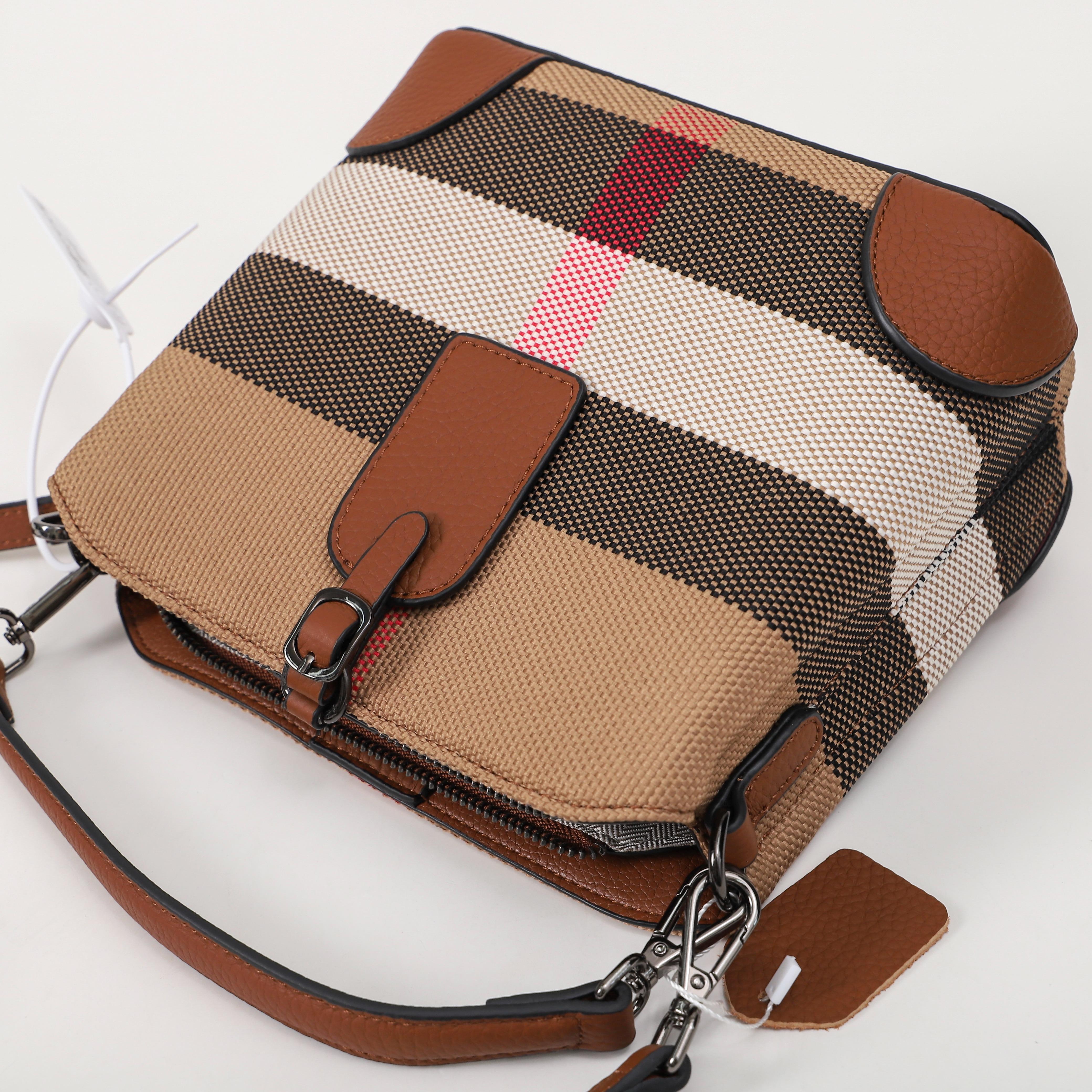 【Square Tag】Cowhide Leather Crossbody Checkered Handbag  L 8.27" , W 4.73" , H 8.27"--buy1 get 1 pony +1coin purse