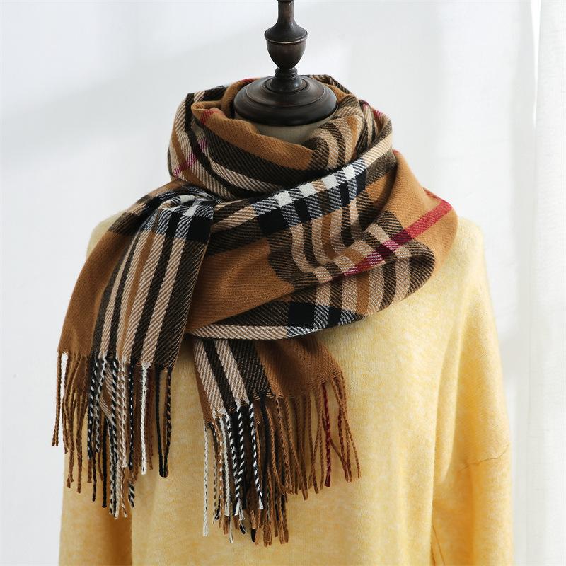 Checkered Fringed Soft Classic Cashmere Feel Winter Scarf