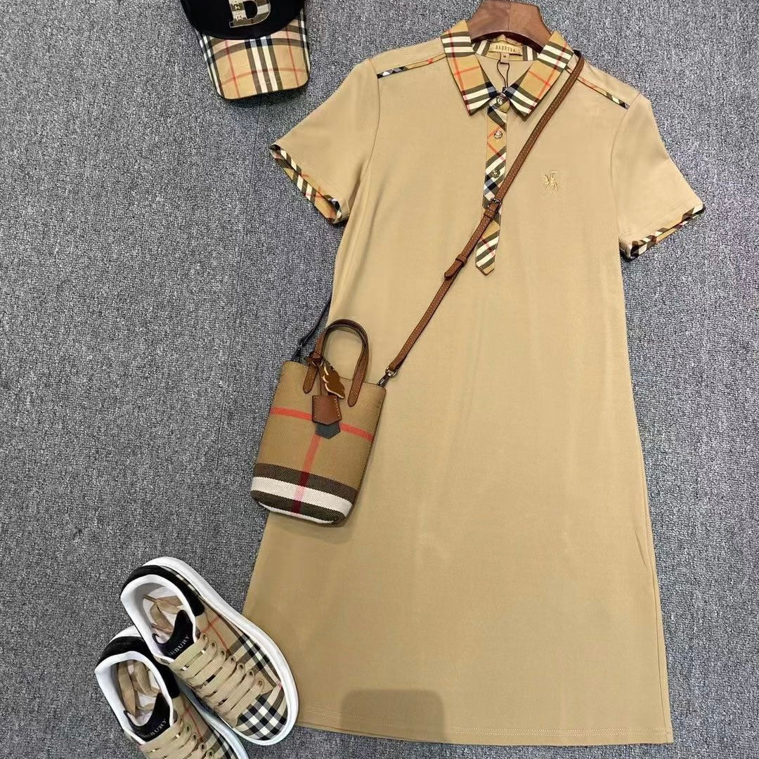 【BoBo's Polo Dress 02】Checkered Embroidered Loose Dress-，buy 1 get 1 pony and 1 headband