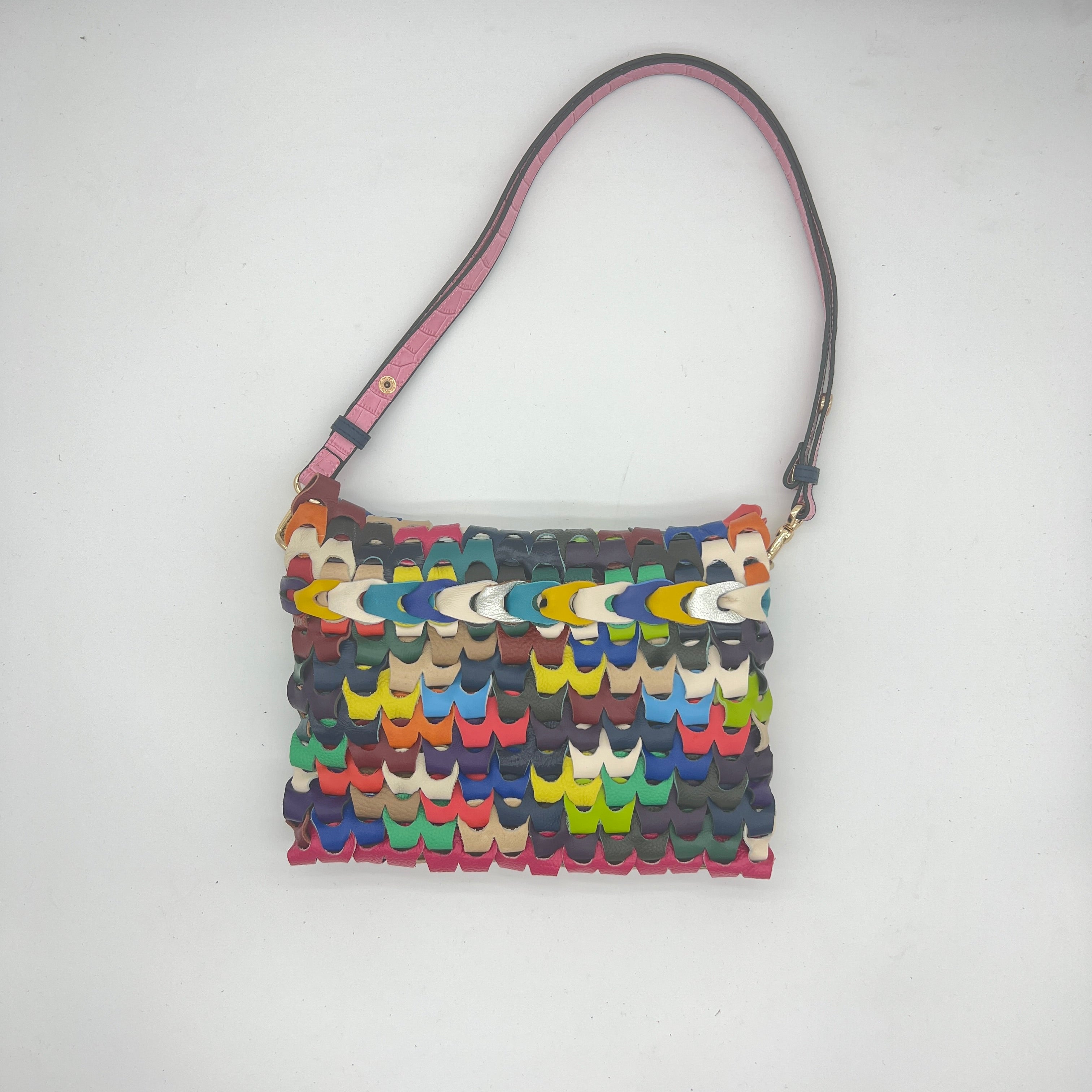 【Woven Rainbow】Handmade Cowhide Leather Flap Shoulder Crossbody Bag，buy 1 get 1 pony and 1 headband