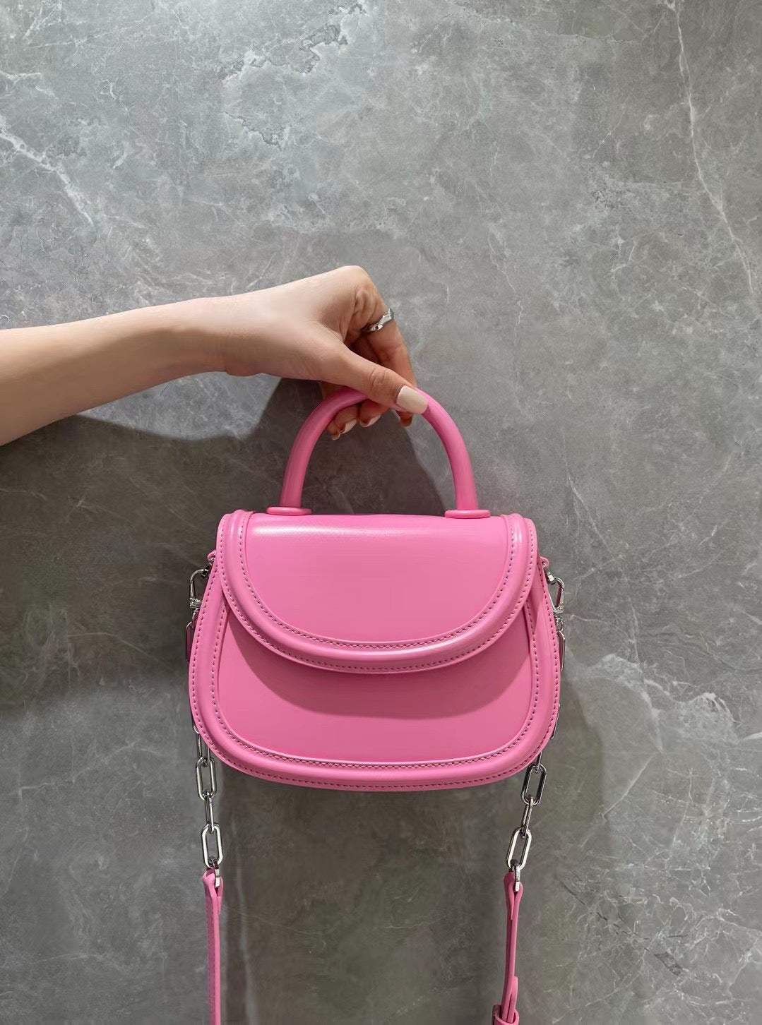 【Macaron Smile】Real Leather Handle Crossbody Bag