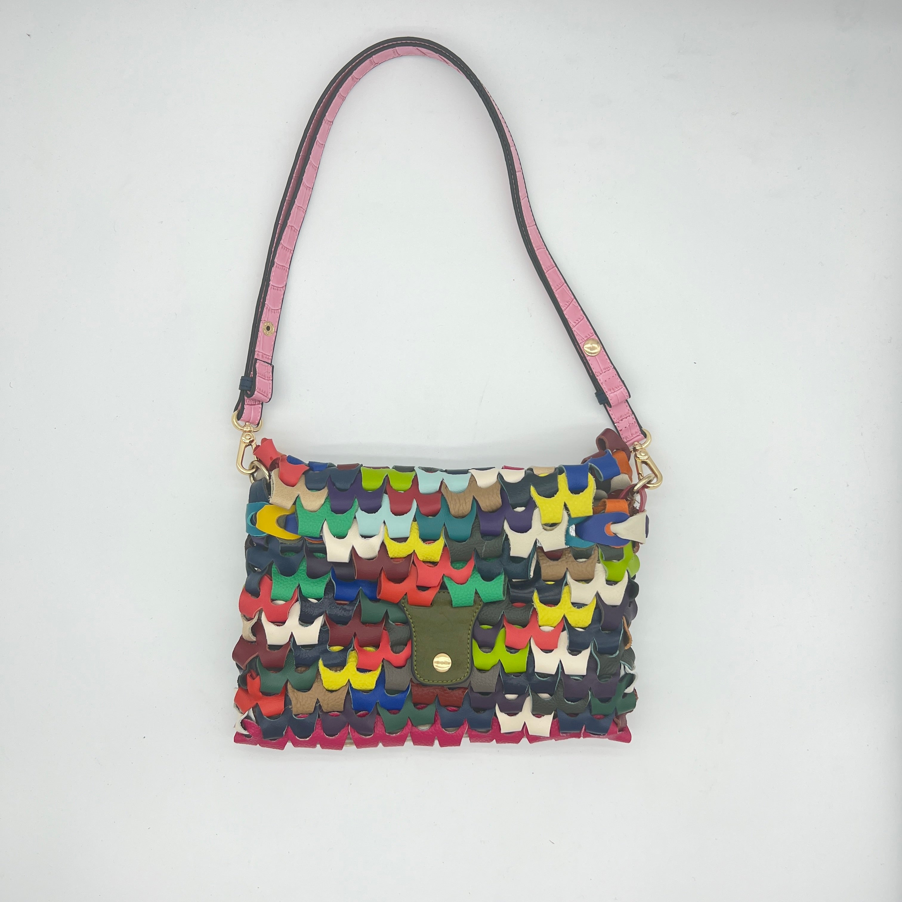 【Woven Rainbow】Handmade Cowhide Leather Flap Shoulder Crossbody Bag，buy 1 get 1 pony and 1 headband