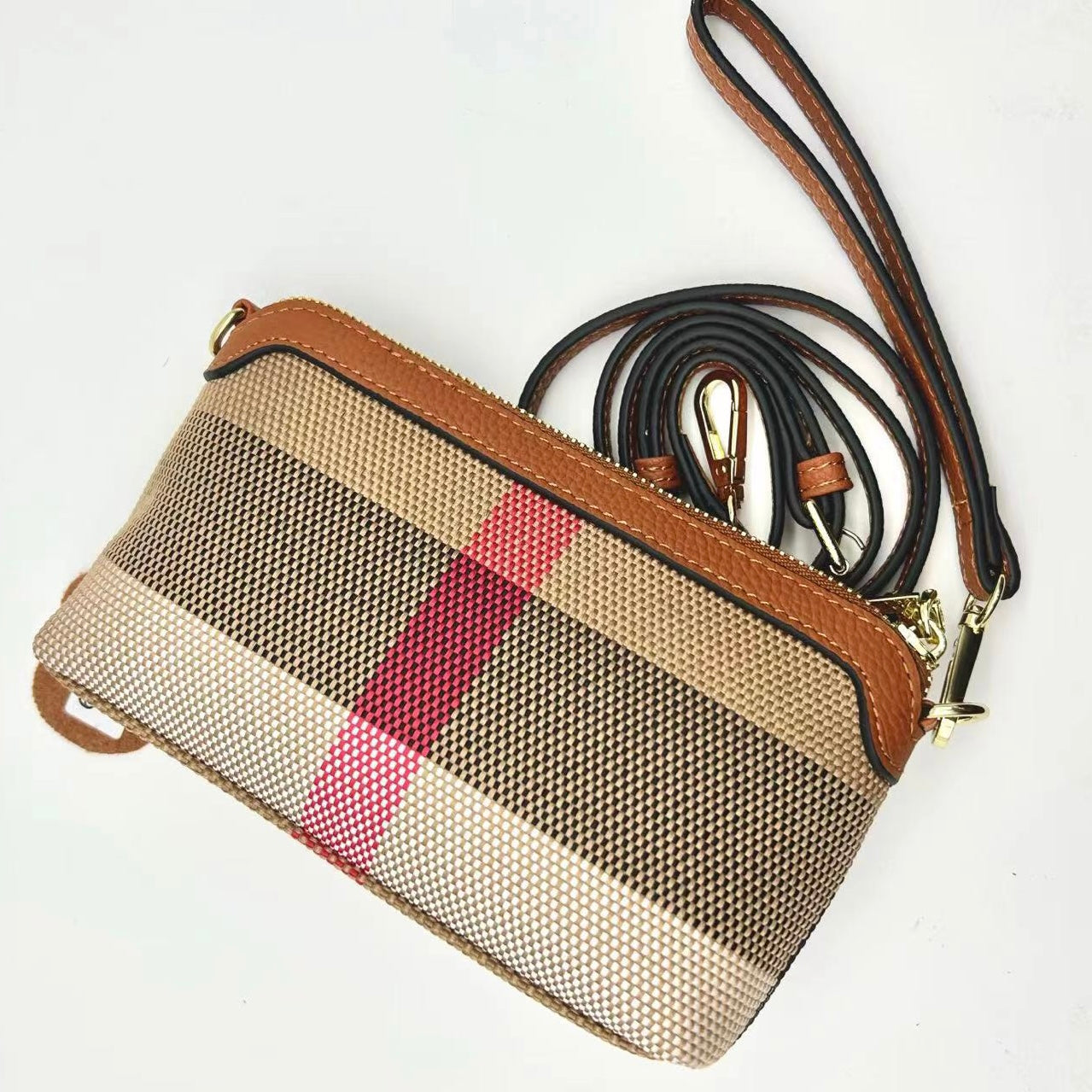 【Checkered Bag】Checkered Cowhide Leather Cellphone Bag-NO Freebie