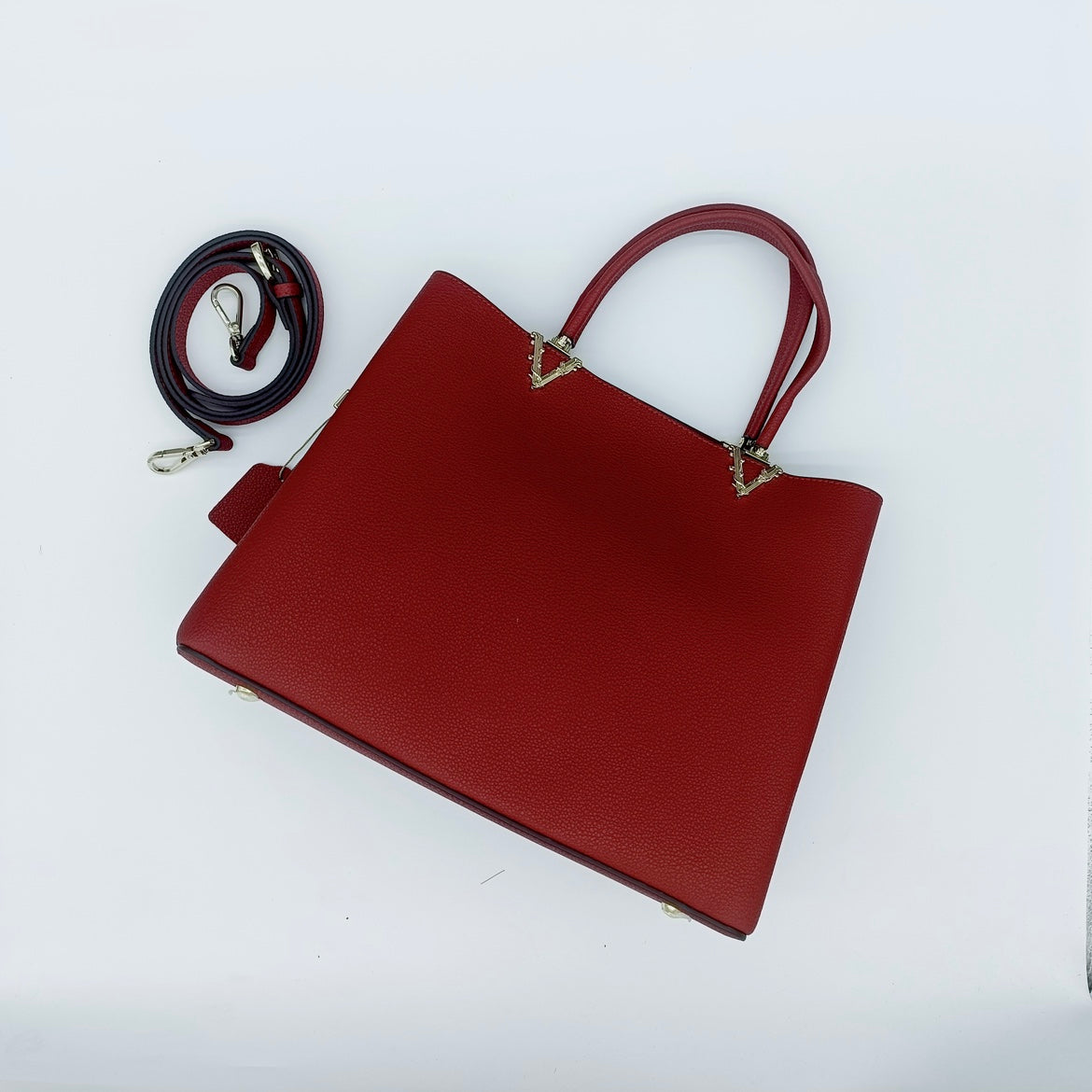 【Red V】Real Leather Handbag-，buy 1 get 1 pony and 1 headband