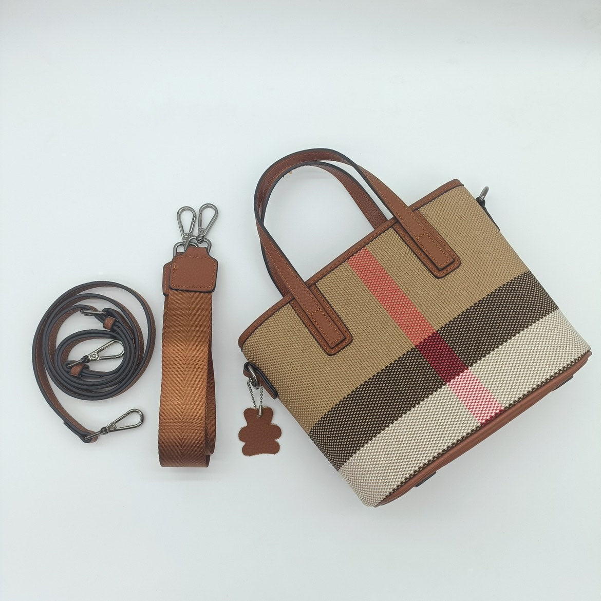 【Nano Tote】Checkered Zipper Handle Crossbody Bag-buy 1 get 1 pony and 1 coins purse