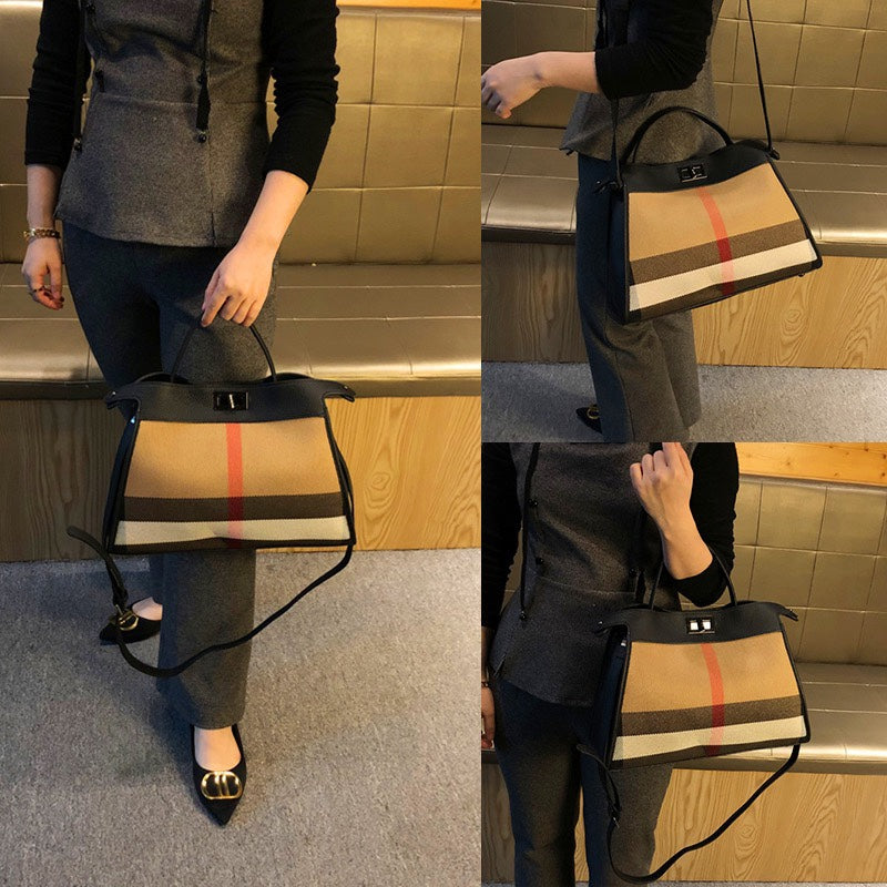 【T Bag-L】Trapezoid Briefcase Handbag-，buy 1 get 1 pony and 1 headband