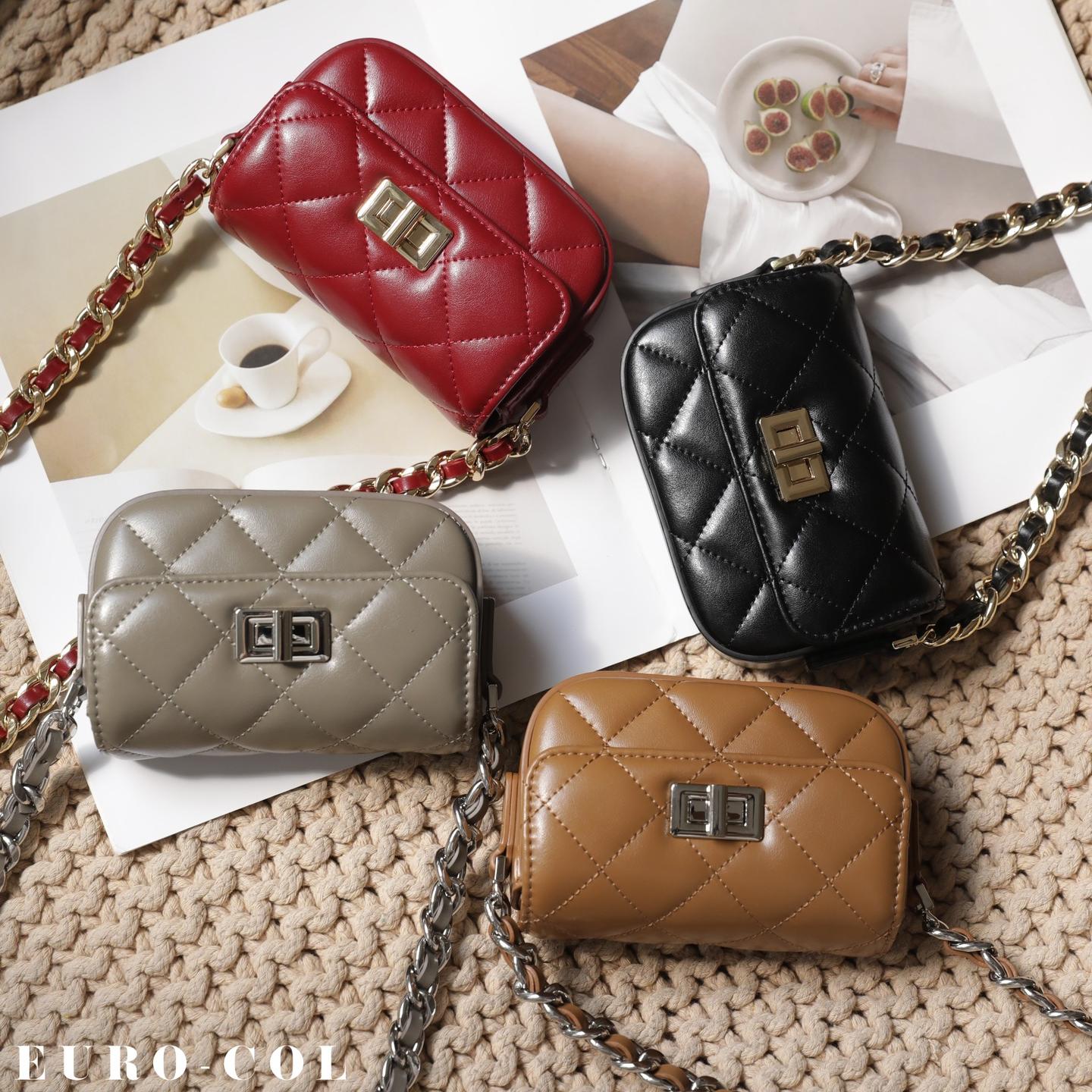 【Lipstick Bag】 Micro  Quilted Lock Crossbody Bag，buy 1 get 1 pony and 1 coins purse